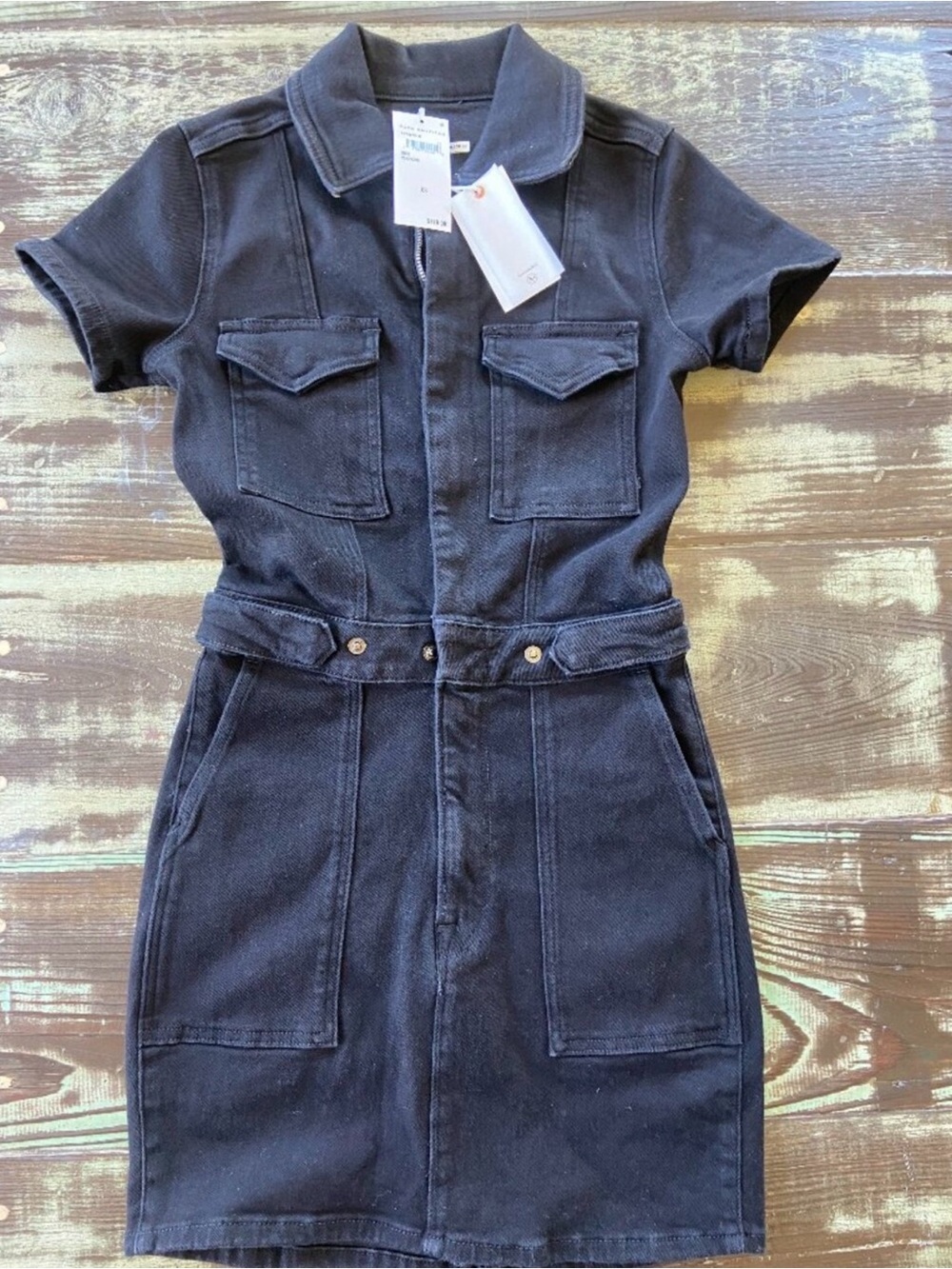 Good American Black Denim Stretchy Mini Dress XS NWT